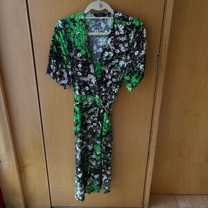 Floral Wrap Dress in Green and Black